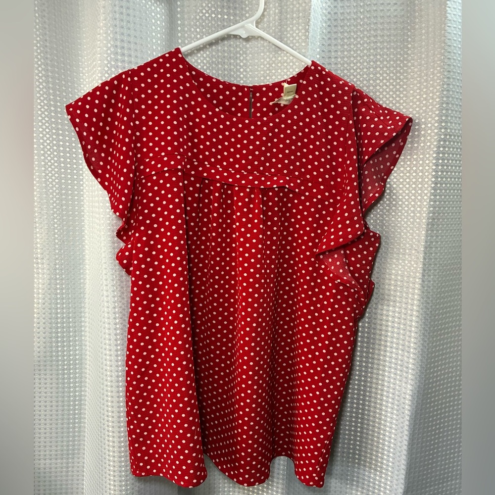 Monteau Red and White Polka Dot ruffle sleeveless top XL